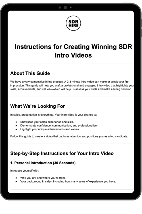 SDR Intro Video Instructions